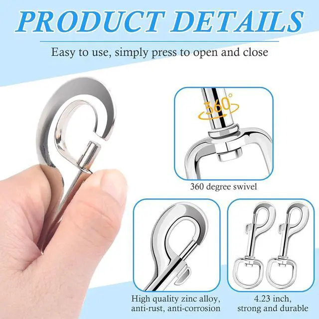 Alt view image 3 of 7 - Extra Large 4.23 Inch Swivel Eye Bolt Snap Hooks 220Lbs Load Capacity Zinc Alloy Single Ended Flag Clips Heavy Duty Trigger Bolt Hooks (30 Pack)