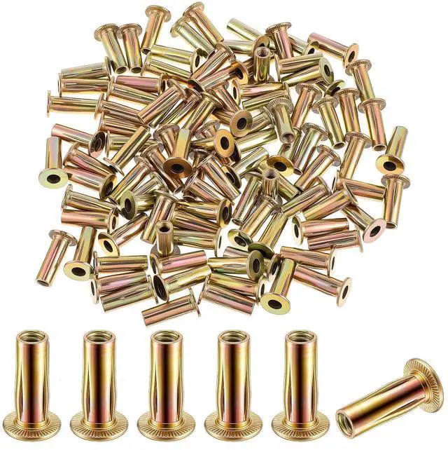 Main image of 100 Pcs 5/16-18 Rivet Nuts, Multi Grip Threaded Insert Nut Kit, Zinc Plated Steel Flat Head Nutserts for Sheet Metal, Automotive, DIY Repair