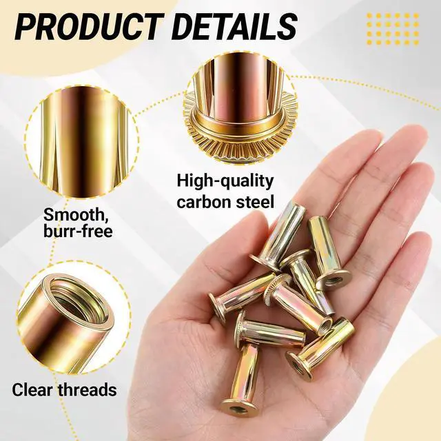 Alt view image 3 of 6 - 100 Pcs 5/16-18 Rivet Nuts, Multi Grip Threaded Insert Nut Kit, Zinc Plated Steel Flat Head Nutserts for Sheet Metal, Automotive, DIY Repair