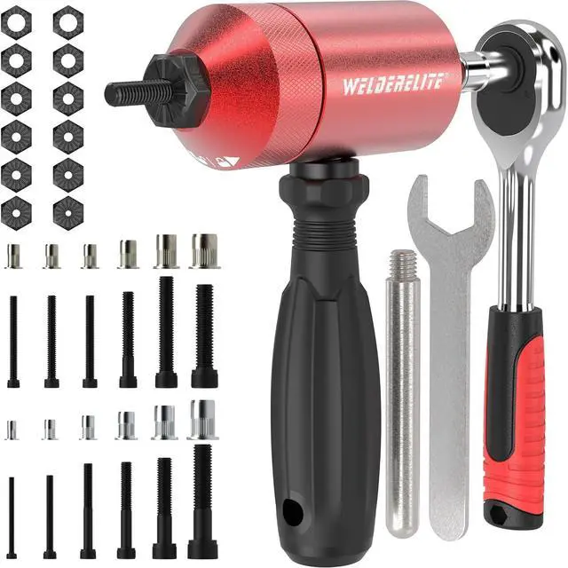 Main image of Rivet Nut Drill Adapter Kit - Dual Drive Modes: Drill/Ratchet, with 270pcs Nuts & 36pcs Mandrels (red)
