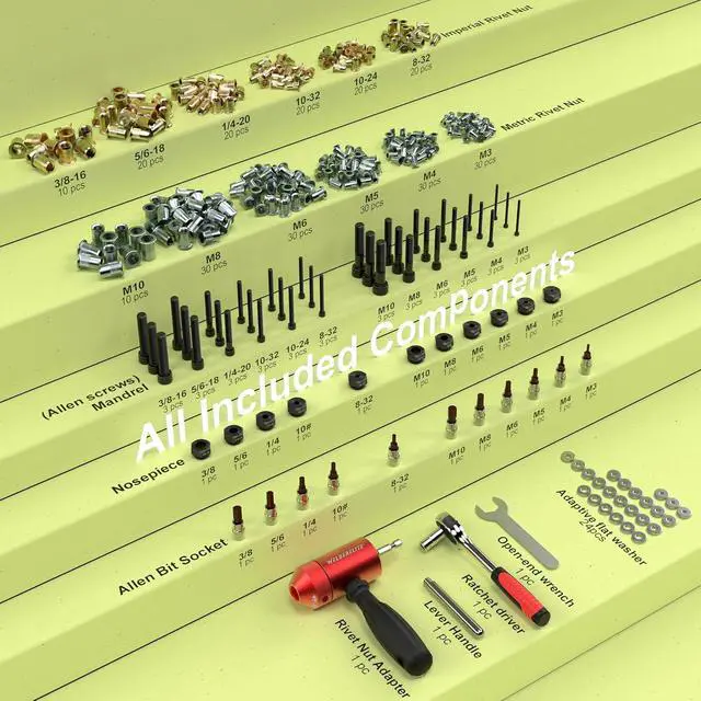 Alt view image 2 of 7 - Rivet Nut Drill Adapter Kit - Dual Drive Modes: Drill/Ratchet, with 270pcs Nuts & 36pcs Mandrels (red)