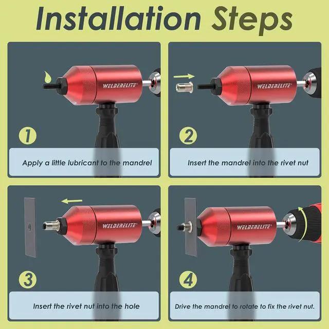 Alt view image 4 of 7 - Rivet Nut Drill Adapter Kit - Dual Drive Modes: Drill/Ratchet, with 270pcs Nuts & 36pcs Mandrels (red)