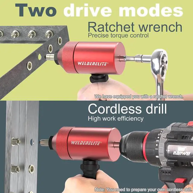 Alt view image 7 of 7 - Rivet Nut Drill Adapter Kit - Dual Drive Modes: Drill/Ratchet, with 270pcs Nuts & 36pcs Mandrels (red)
