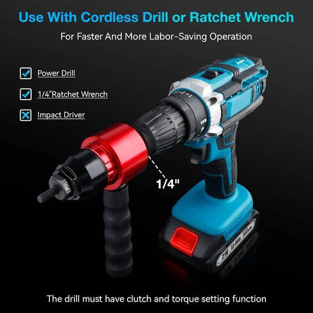 Alt view image 3 of 7 - Rivet Nut Tool Rivet Nut Kit, Rivet Nut Gun Adapter Compatible with Cordless Drill & Ratchet Wrench, Newly Labor-Saving Rivnut Tool with 10 Mandrels & 50 Rivet Nuts, Rugged Carrying Case