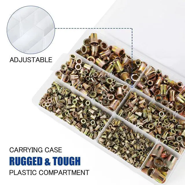 Alt view image 4 of 6 - 915pcs Rivet Nut Kit SAE UNC Rivet Nuts Assortment 6#-32, 8#-32, 10#-24, 1/4"-20, 5/16"-18, 3/8"-16, 1/2"-13, Zinc Plated Carbon Steel Nut Inserts Rivnuts Nutserts Kit -