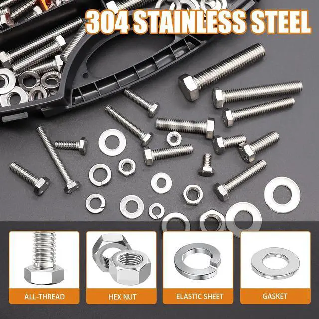 Alt view image 6 of 7 - 312PCS Hex Bolts and Nuts Assortment Kit,4 Sizes (1/4-20,5/16-18,3/8-16,1/2-13") 304 Stainless Steel Hex Bolts and Nuts Washers Kit Hardware Screws Set Flat & Spring Lock Washers