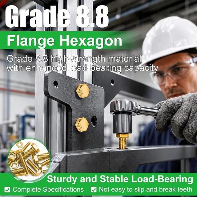 Alt view image 3 of 7 - /1505PCS Metric Bolt Assortment M4/M5/M6/M8 Length from 12-40mm Grade 8.8 Hex Head Nuts and Bolts Assortment Kit,Heavy Duty Bolts and Nuts Kit, Flat & Spring Lock Washer Gold Zinc Plating