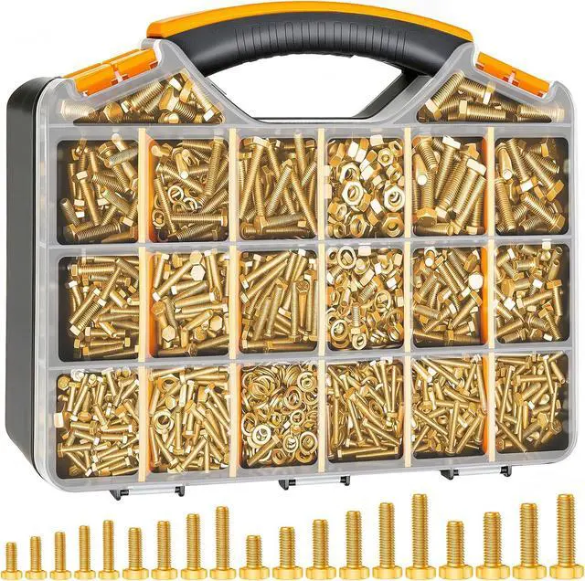Alt view image 7 of 7 - /1505PCS Metric Bolt Assortment M4/M5/M6/M8 Length from 12-40mm Grade 8.8 Hex Head Nuts and Bolts Assortment Kit,Heavy Duty Bolts and Nuts Kit, Flat & Spring Lock Washer Gold Zinc Plating