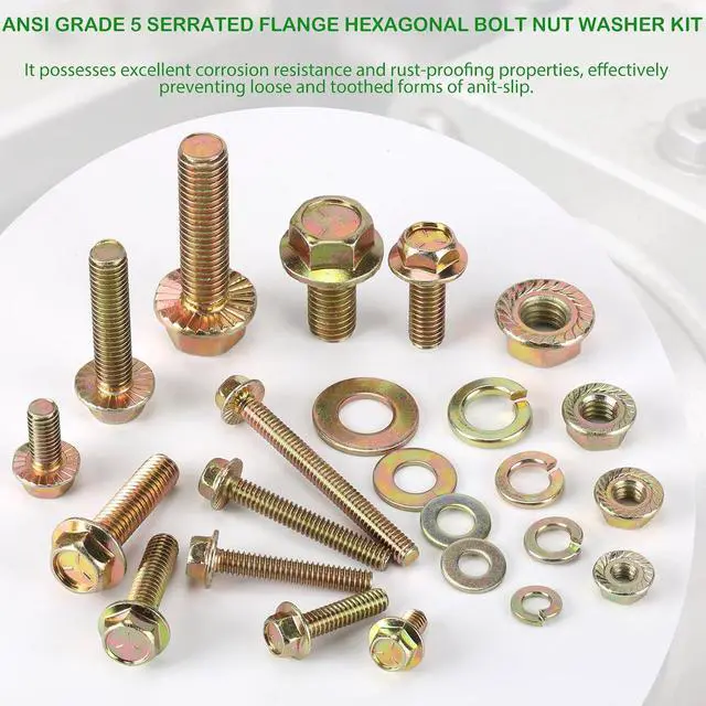 Alt view image 4 of 7 - 568pcs SAE 1/4" 5/16" 3/8" 1/2" Flange serrate Bolt and nut,Spring and Flat Washer Assortment Kit by Color Galvanization,Alloy Steel,Grade 5,Length 1/2" to 2-1/2",23 Common Size.
