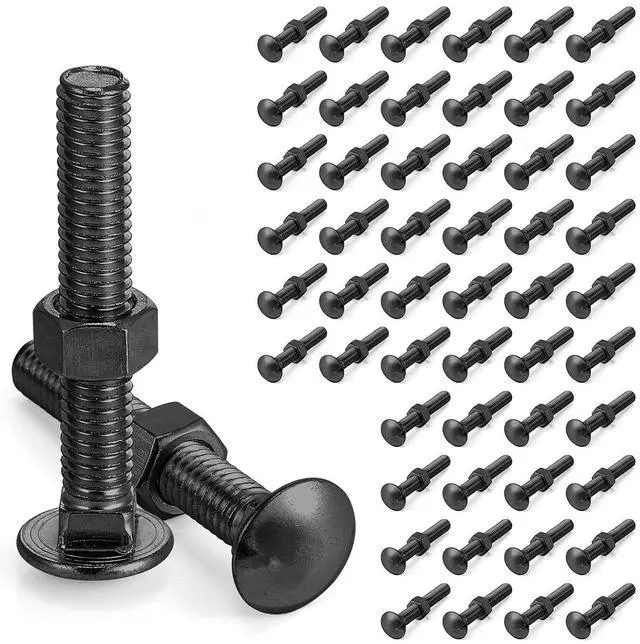 Main image of 50 Pack 3/8 x 6 Long Carriage Bolts with Nuts, Galvanized Steel (Black)