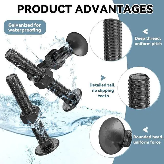 Alt view image 3 of 6 - 50 Pack 3/8 x 6 Long Carriage Bolts with Nuts, Galvanized Steel (Black)