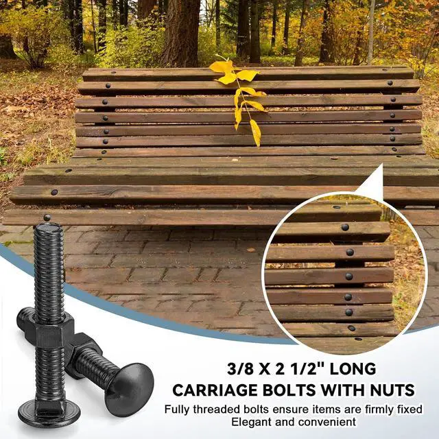 Alt view image 5 of 6 - 50 Pack 3/8 x 6 Long Carriage Bolts with Nuts, Galvanized Steel (Black)