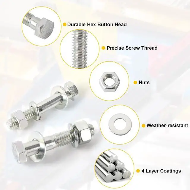 Alt view image 3 of 6 - 1000PCS Grade 8 Bolt Assortment Kit, Heavy Duty Bolts and Nuts Kit, 1/4-20 5/16-18 3/8-16 1/2-13 SAE Grade 8 Alloy Steel Hex Cap Screws Nuts Washers, Comes with 4 BitsZinc Plated
