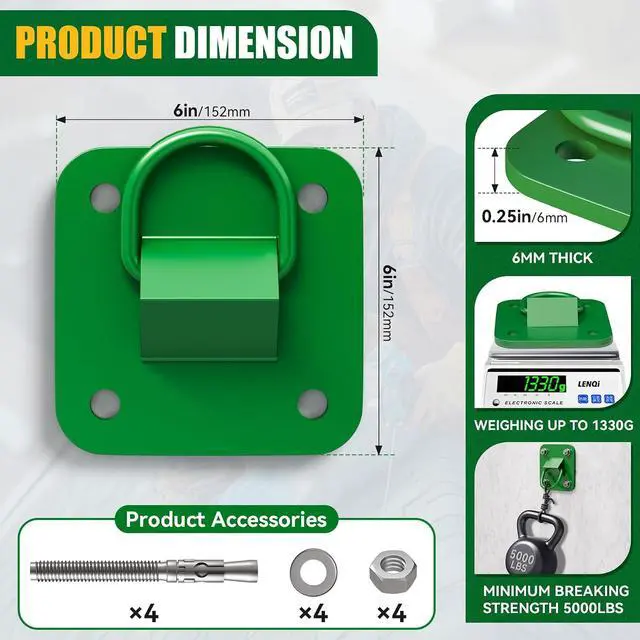 Alt view image 2 of 7 - D Ring Anchor Plate l Concrete Plate Anchors for Concrete Walls,Ceilings,Columns l Steel D-Ring Reusable Anchor Plate (1 Pack)
