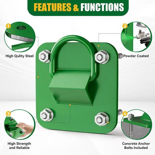Alt view image 3 of 7 - D Ring Anchor Plate l Concrete Plate Anchors for Concrete Walls,Ceilings,Columns l Steel D-Ring Reusable Anchor Plate (1 Pack)