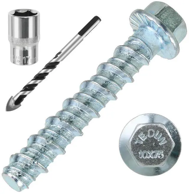 Main image of 1/2 x 3 50pcs Concrete Screws, Nickel Plated Concrete Screw Drill Bit Set for Anchoring Masonry, Brick or Concrete Block