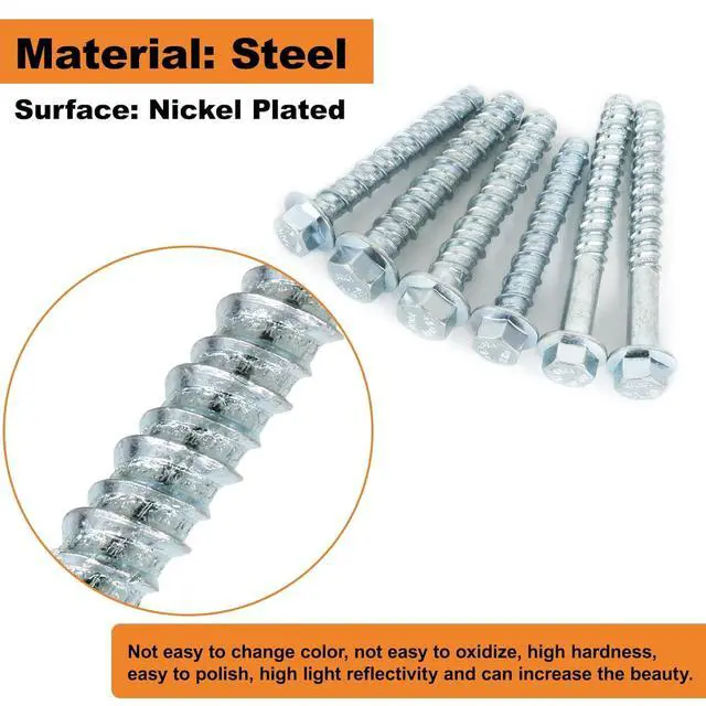 Alt view image 2 of 6 - 1/2 x 3 50pcs Concrete Screws, Nickel Plated Concrete Screw Drill Bit Set for Anchoring Masonry, Brick or Concrete Block