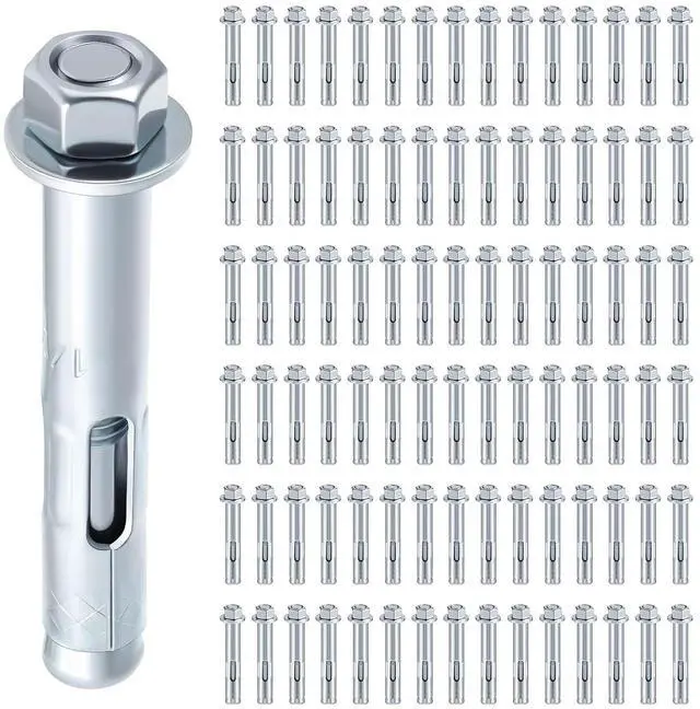Main image of 100 Pack 3/8" X 1-7/8" Sleeve Anchors for Concrete Hex Head Concrete Anchor Bolts Zinc Plated for Masonry Brick Heavy Duty Bolts Secure Fastening