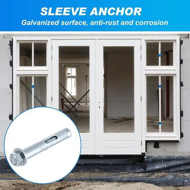 Alt view image 5 of 7 - 100 Pack 3/8" X 1-7/8" Sleeve Anchors for Concrete Hex Head Concrete Anchor Bolts Zinc Plated for Masonry Brick Heavy Duty Bolts Secure Fastening