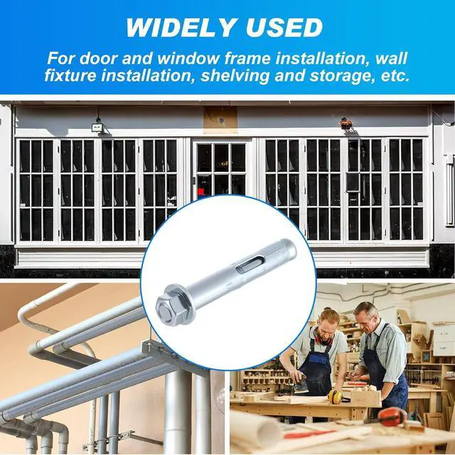Alt view image 6 of 7 - 100 Pack 3/8" X 1-7/8" Sleeve Anchors for Concrete Hex Head Concrete Anchor Bolts Zinc Plated for Masonry Brick Heavy Duty Bolts Secure Fastening