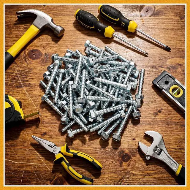 Alt view image 7 of 7 - 150 Pack 3/8" x 3" Concrete Screw for Anchoring to Masonry, Galvanized Heavy Duty Large Diameter Masonry Screws for Anchoring, Brick, Block, Decking and Framing, Hex Drive