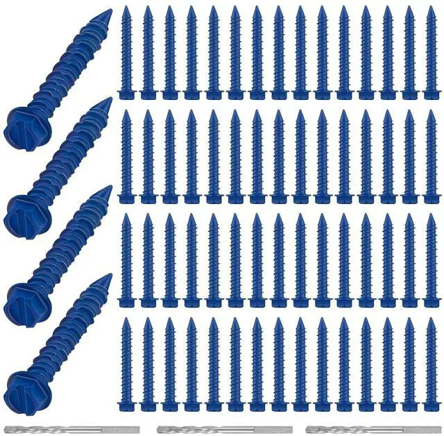 Main image of 300 Qty 1/4" x 1-3/4" Hex Head Concrete Screws Anchor with Drill Bits Blue Slotted Hex Screws for Anchor Masonry, Block, Brick, Cement, Stucco, Diamond Point and Wood Fastening