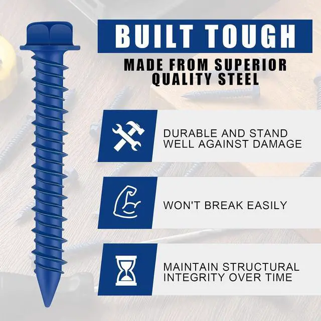 Alt view image 4 of 7 - 300 Qty 1/4" x 1-3/4" Hex Head Concrete Screws Anchor with Drill Bits Blue Slotted Hex Screws for Anchor Masonry, Block, Brick, Cement, Stucco, Diamond Point and Wood Fastening