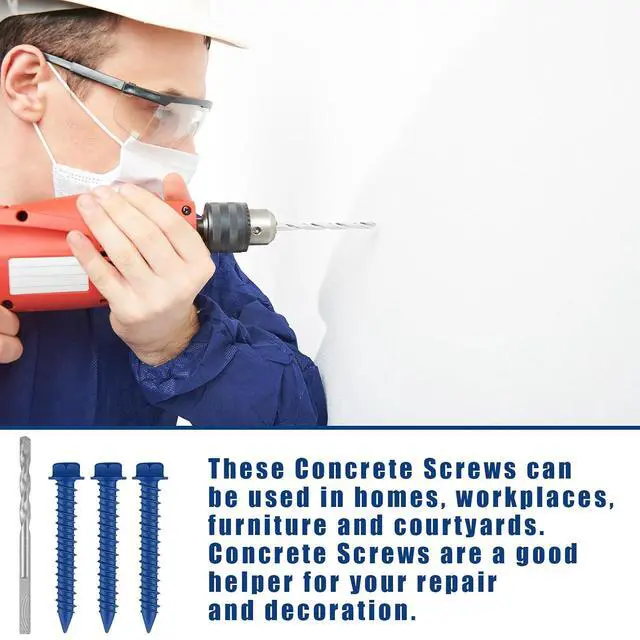 Alt view image 6 of 7 - 300 Qty 1/4" x 1-3/4" Hex Head Concrete Screws Anchor with Drill Bits Blue Slotted Hex Screws for Anchor Masonry, Block, Brick, Cement, Stucco, Diamond Point and Wood Fastening