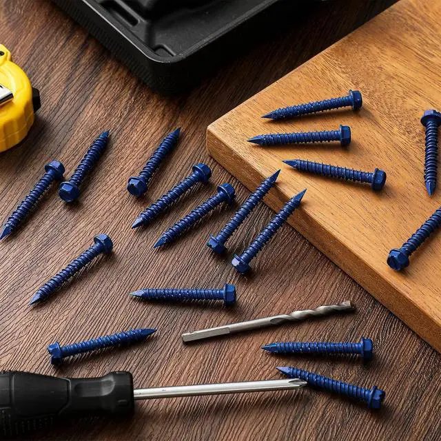 Alt view image 7 of 7 - 300 Qty 1/4" x 1-3/4" Hex Head Concrete Screws Anchor with Drill Bits Blue Slotted Hex Screws for Anchor Masonry, Block, Brick, Cement, Stucco, Diamond Point and Wood Fastening