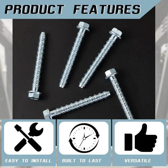 Alt view image 3 of 7 - 50 Pcs 3/8 x 3 Zinc Plated Concrete Anchors Masonry Screws Heavy Duty Carbon Steel Hex Head Large Diameter Concrete Anchors and Screws Kit for Brick, Blocks, Cement
