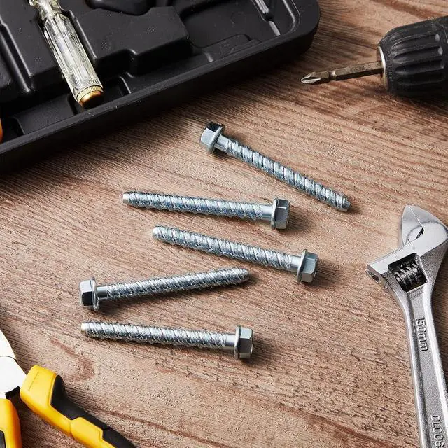 Alt view image 7 of 7 - 50 Pcs 3/8 x 3 Zinc Plated Concrete Anchors Masonry Screws Heavy Duty Carbon Steel Hex Head Large Diameter Concrete Anchors and Screws Kit for Brick, Blocks, Cement