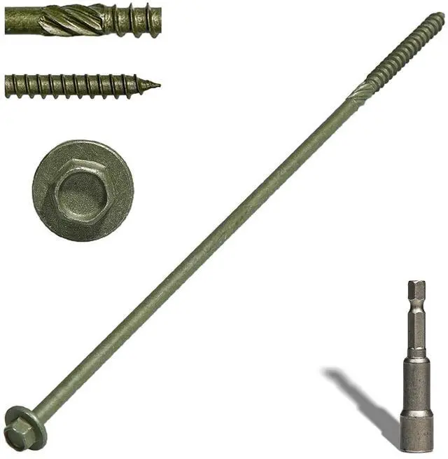 Main image of 50PCS Structural Wood Screws 10 Inch, #14 x 10 Heavy Duty Timber Screws, Rust Resistant,Washer Head, Green Coated Exterior Wood/Lag/Timber Screws Hex Socket Included