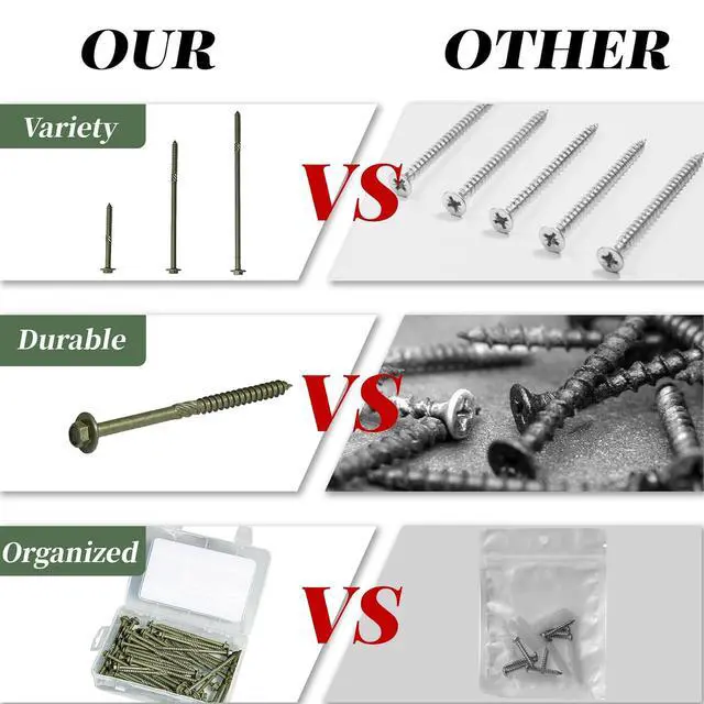 Alt view image 4 of 6 - 50PCS Structural Wood Screws 10 Inch, #14 x 10 Heavy Duty Timber Screws, Rust Resistant,Washer Head, Green Coated Exterior Wood/Lag/Timber Screws Hex Socket Included