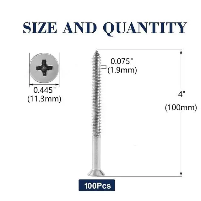 Alt view image 2 of 7 - #14 x 4 Wood Screw 100Pcs 18-8 (304) Stainless Steel Screws Flat Head Phillips Fast Self Tapping Drywall Screws by
