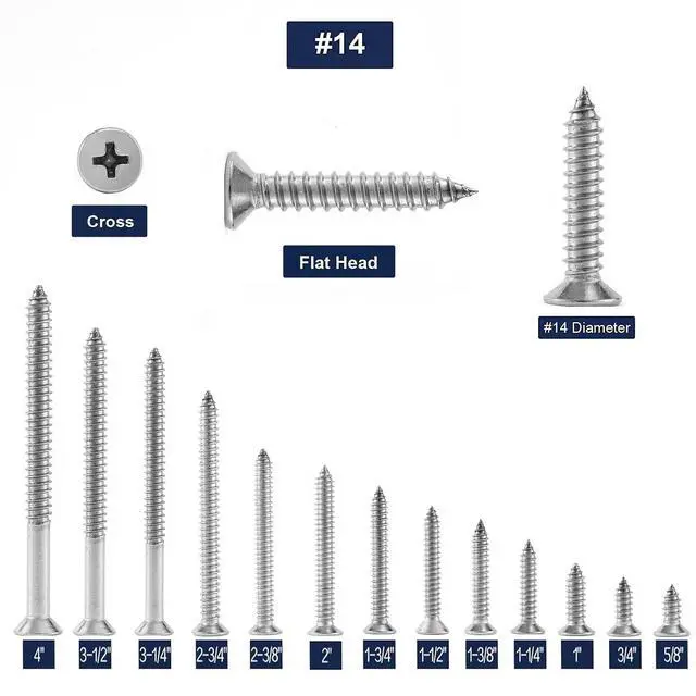 Alt view image 3 of 7 - #14 x 4 Wood Screw 100Pcs 18-8 (304) Stainless Steel Screws Flat Head Phillips Fast Self Tapping Drywall Screws by