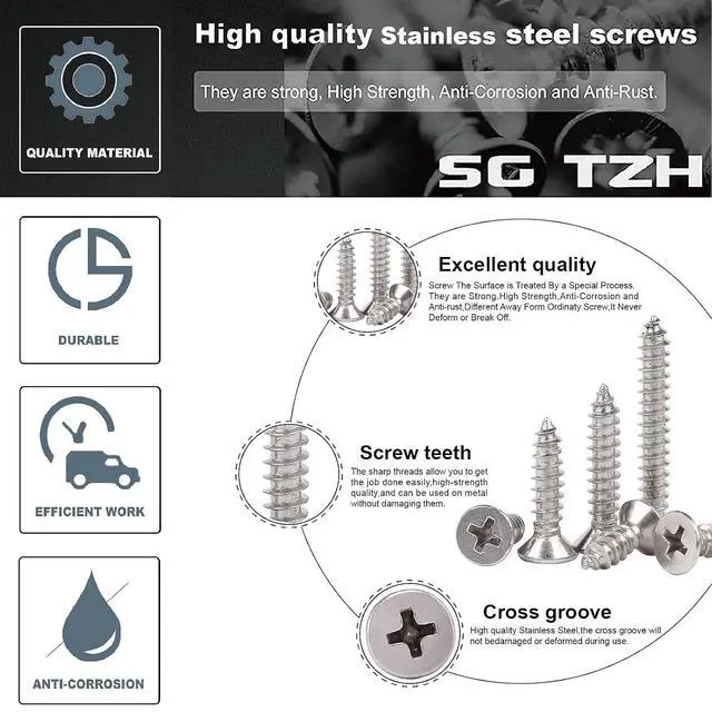 Alt view image 4 of 7 - #14 x 4 Wood Screw 100Pcs 18-8 (304) Stainless Steel Screws Flat Head Phillips Fast Self Tapping Drywall Screws by