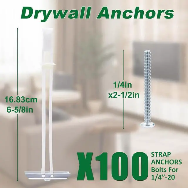 Alt view image 2 of 7 - Drywall Anchor with Included Bolts for 1/4-20 Fastener Size, Wall Anchors Drywall Heavy Duty for TV Mounting, Hollow-Wall Anchors Screws Kit Holds Up to 270 Pounds Each in 1/2-in Drywall-100 Pack