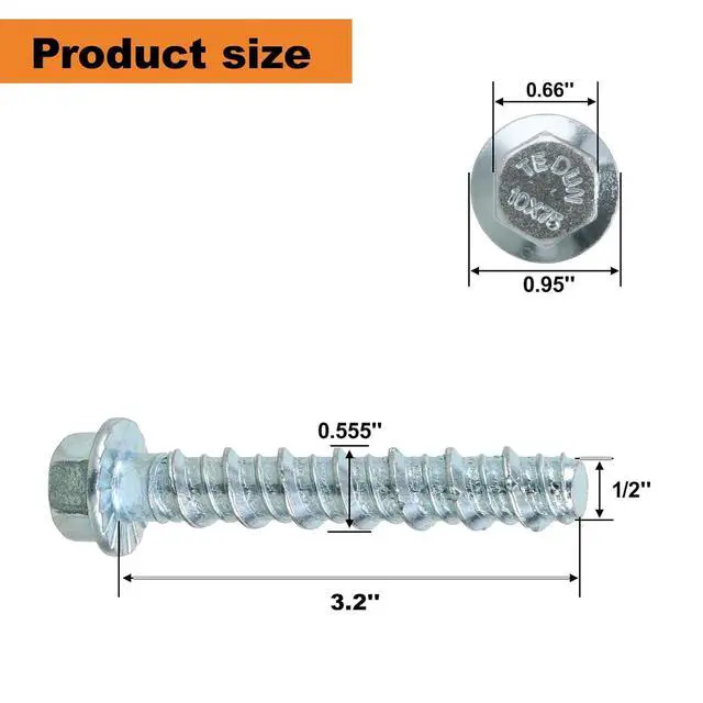 Alt view image 3 of 6 - 1/2 x 3 50pcs Concrete Screws, Nickel Plated Concrete Screw Drill Bit Set for Anchoring Masonry, Brick or Concrete Block