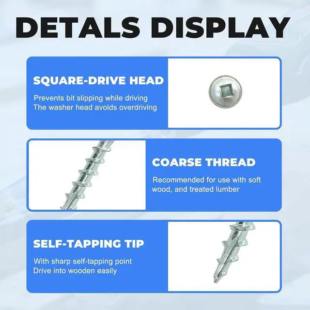 Alt view image 4 of 7 - Pocket Hole Screws Assortment Kit 880Pcs, #8 Coarse Thread | 1", 1-1/4", 1-1/2", 2", 2-1/2", Anti-Rust Blue & Zinc Coated,10 Sizes, Interior & Exterior Projects, 150mm Square Drive Bit