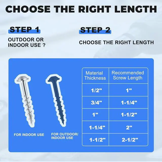 Alt view image 7 of 7 - Pocket Hole Screws Assortment Kit 880Pcs, #8 Coarse Thread | 1", 1-1/4", 1-1/2", 2", 2-1/2", Anti-Rust Blue & Zinc Coated,10 Sizes, Interior & Exterior Projects, 150mm Square Drive Bit