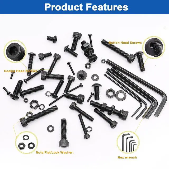 Alt view image 3 of 7 - 3670PCS Metric Screw Assortment M2 M3 M4 M5 33 Sizes Button & Socket Head Screws,Hex Bolts and Nuts Kit Flat/Lock Washer, Metric Bolts and Nuts Assortment with Handheld Box