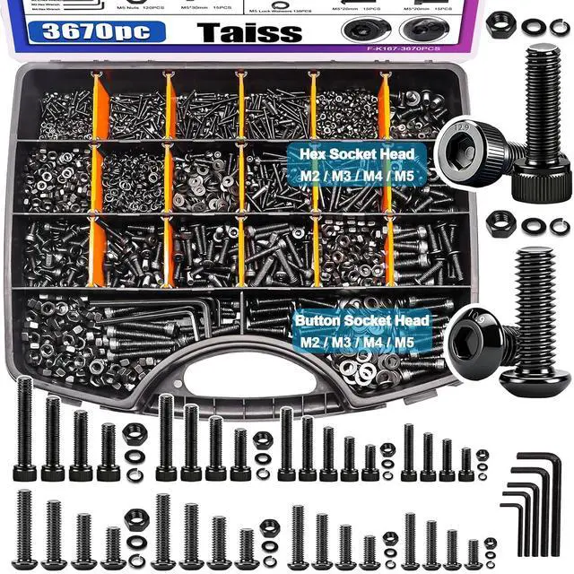 Alt view image 7 of 7 - 3670PCS Metric Screw Assortment M2 M3 M4 M5 33 Sizes Button & Socket Head Screws,Hex Bolts and Nuts Kit Flat/Lock Washer, Metric Bolts and Nuts Assortment with Handheld Box