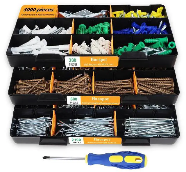 Main image of 3000-Piece Hardware Kit with Anchors, Tapping Screws, Deck Screws&NailsDIY-Friendly,3-Tier Storage for Home Projects