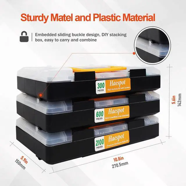 Alt view image 5 of 7 - 3000-Piece Hardware Kit with Anchors, Tapping Screws, Deck Screws&NailsDIY-Friendly,3-Tier Storage for Home Projects