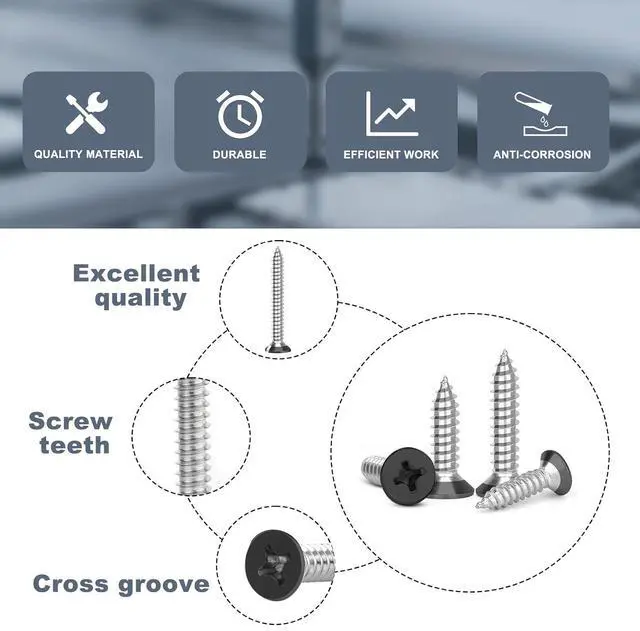 Alt view image 4 of 7 - 400 PCS Black Head #6#8#10 Stainless Steel Phillips Flat Head Wood Screws Assortment Set,Stainless Steel 18-8 A2(304) Screw,Home Screw Kit