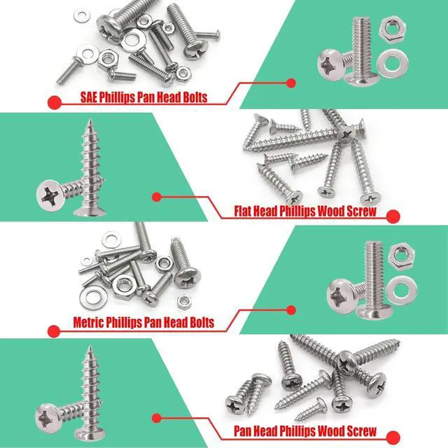 Alt view image 4 of 7 - /2002PCS 304 Stainless Steel Hardware Assortment Kit,Metric & SAE Machine Screw Kit,Nuts And Bolts Assortment,Phillips Pan Head & Flat Head Screws And Washers with Double Sided Organizer Box