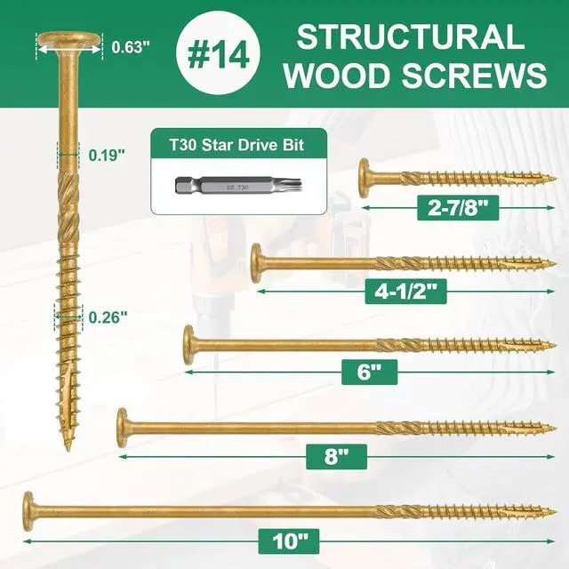 Alt view image 2 of 6 - 2-7/8 Inch Heavy-Duty Outdoor Wood Screws Assortment Fastener Kit, 150Pcs Star Drive Deck Screws, Rust Resistant Timber Screws for Timber/Log/Landscaping Wood (#14 x 2-7/8" Tan)