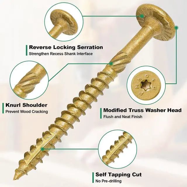 Alt view image 3 of 6 - 2-7/8 Inch Heavy-Duty Outdoor Wood Screws Assortment Fastener Kit, 150Pcs Star Drive Deck Screws, Rust Resistant Timber Screws for Timber/Log/Landscaping Wood (#14 x 2-7/8" Tan)