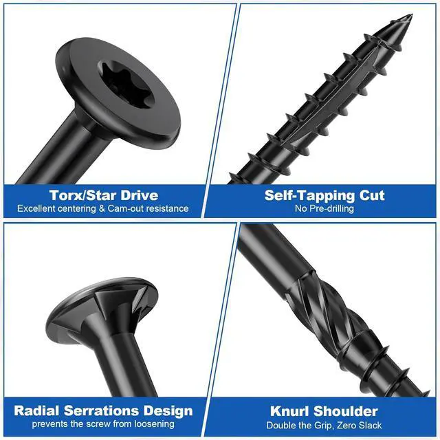 Alt view image 3 of 7 - 480Pcs Deck Screws, #8#10 Wood Screws Assortment Kit, 8Sizes Assorted Screw Set, Rust Resistant Torx Screws with Flat Head, Black Screw Kit for Woodworking Projects, Star Bit Included
