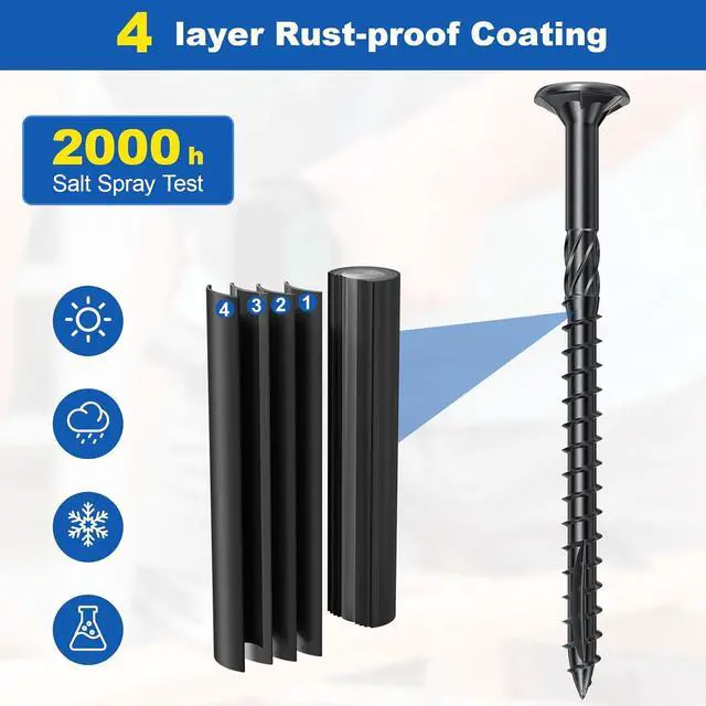 Alt view image 5 of 7 - 480Pcs Deck Screws, #8#10 Wood Screws Assortment Kit, 8Sizes Assorted Screw Set, Rust Resistant Torx Screws with Flat Head, Black Screw Kit for Woodworking Projects, Star Bit Included